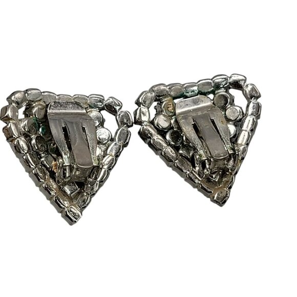 Aurora Borealis Clover Leaf Clip On Earrings Pat Pending Vintage Pave Rhinestone - Picture 9 of 11